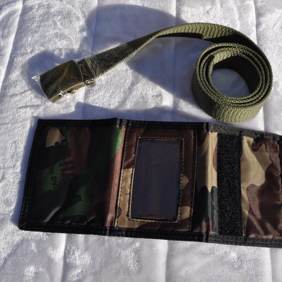 Army Canvas Web Belt Military Style and Army Camouflage Wallet two pieces lot - Picture 2 of 9